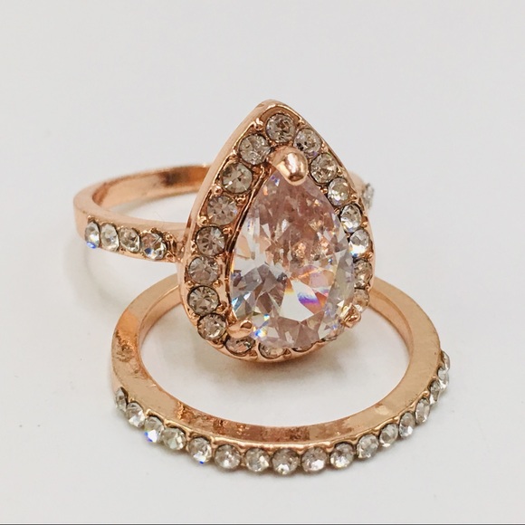14k rose gold plated pear engagement wedding ring - Picture 5 of 6